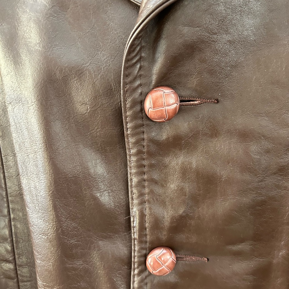 Sears Vintage Brown Leather Faux Shearling Removable Lining Notched Lapel Coat - Picture 5 of 9
